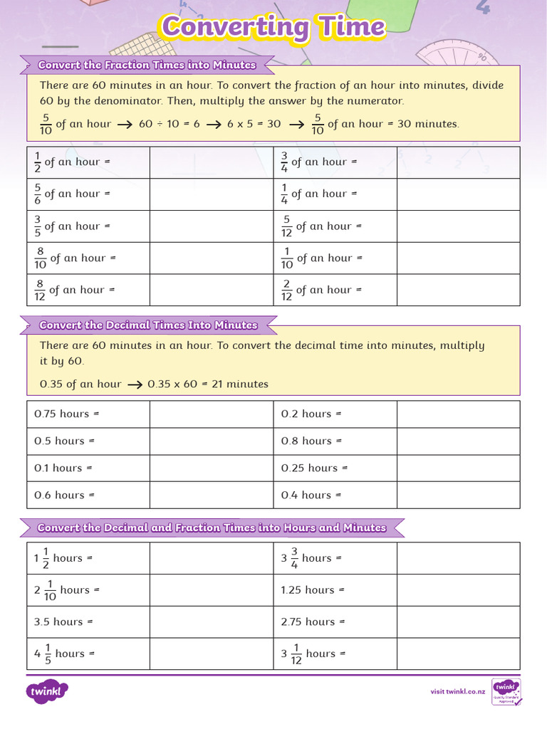 NZ M 1739172116 Converting Fractions and Decimals of Time Amounts ...