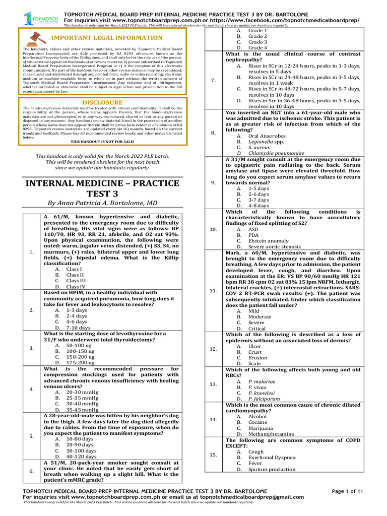 9 - Internal Medicine Practice Test 3 March 2023 | PDF | Myocardial ...