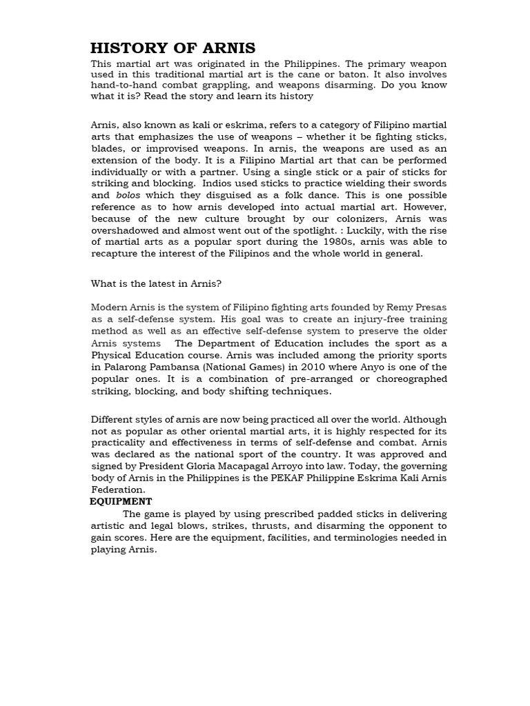 Pe Module Arnis | PDF | Foot | Combat Sports
