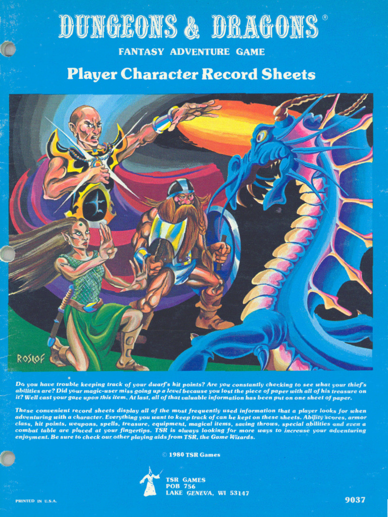 D&D 1st Ed. Character Record Sheet | PDF | Fantasy Role Playing Games ...