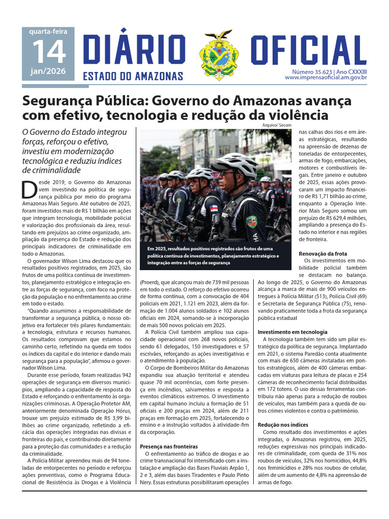 Diario Oficial Do Estado Do Amazonas - 2026!01!14 | PDF | Fundo de ...