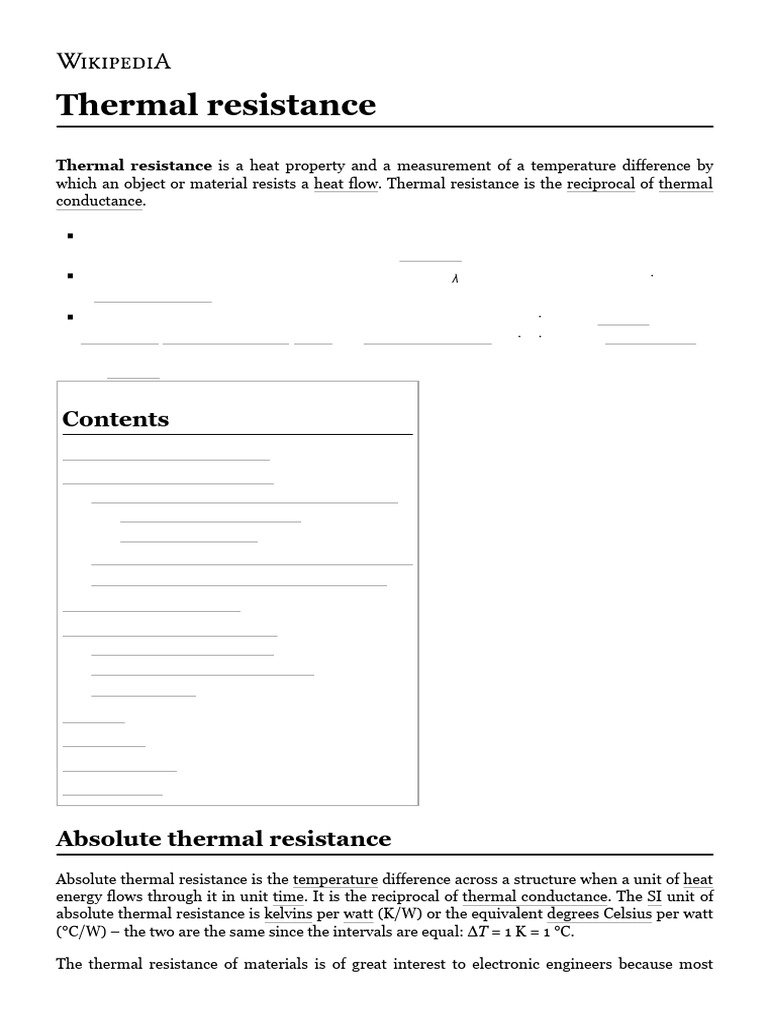 Electrical Resistance Model of Fourier Heat Flow - Thermal Resistance ...
