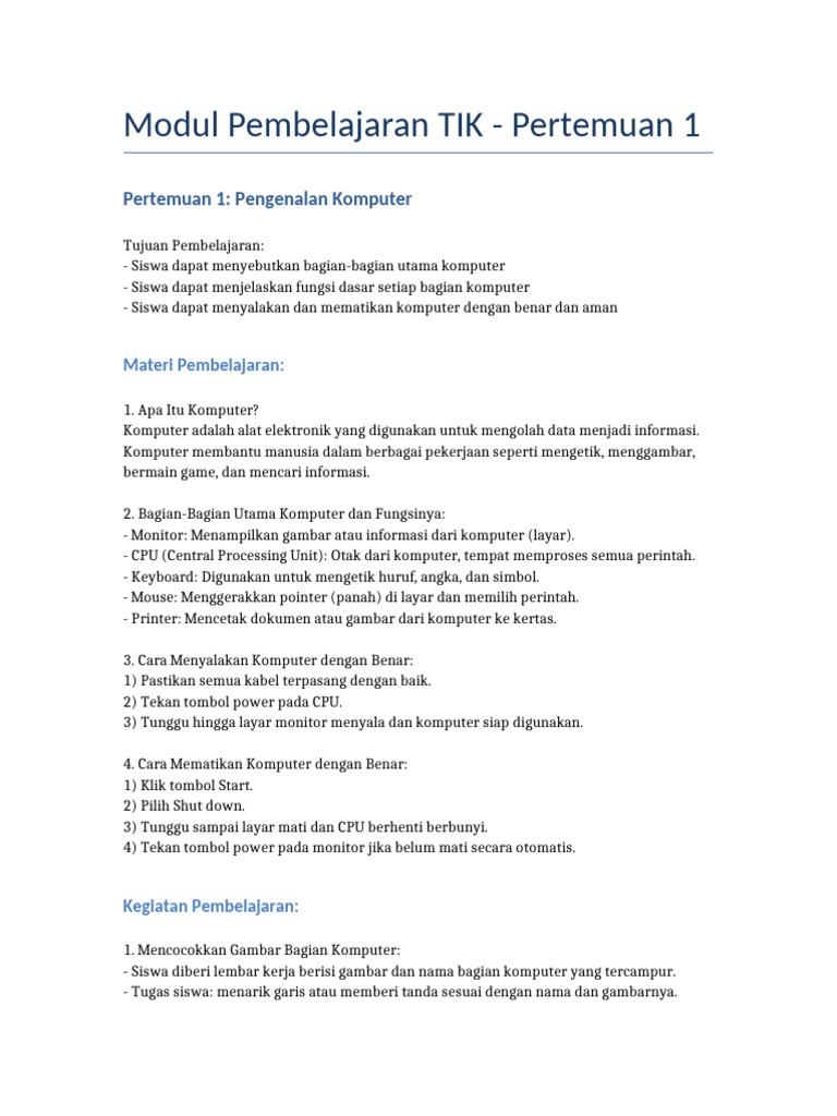 Modul Pertemuan 1 Pengenalan Komputer | PDF