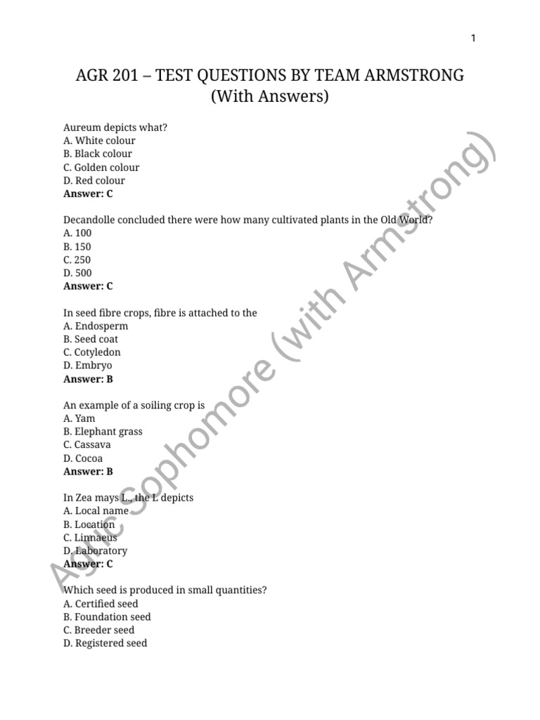 Agr 201 - Test Questions by Team Armstrong (With Answers) | PDF | Root ...