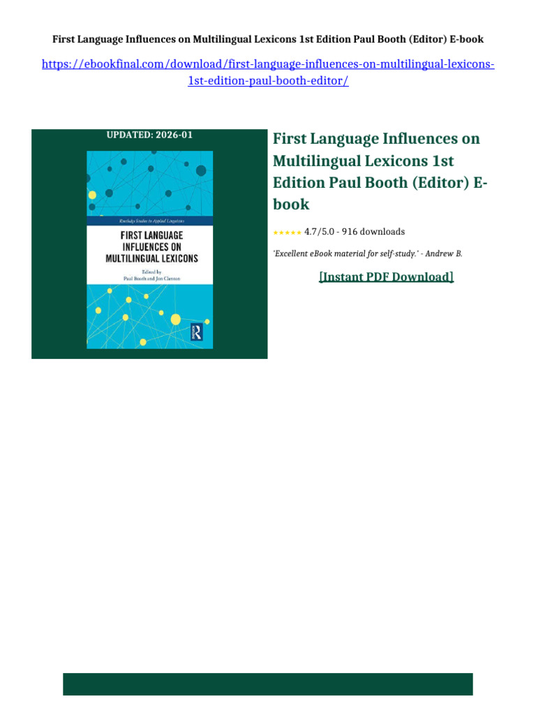 First Language Influences on Multilingual Lexicons 1st Edition Paul ...