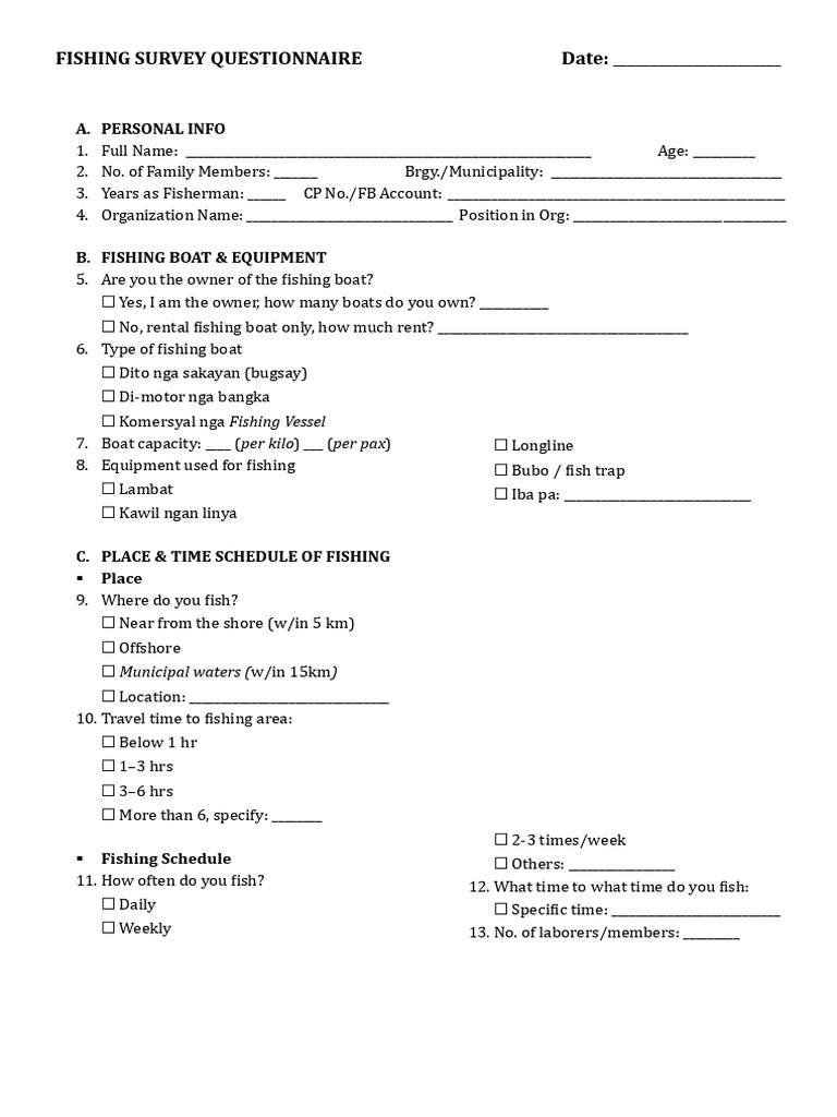 Revised Fishing Survey Questionnaire | PDF