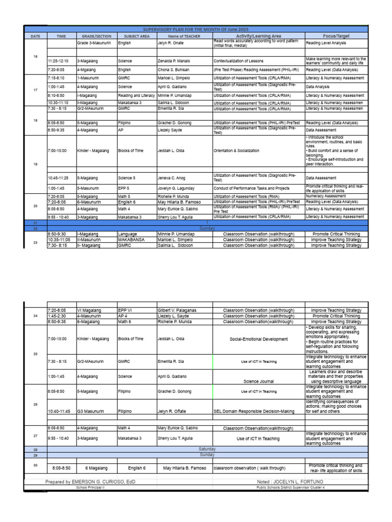 Supervisory PLAN JUNE 2025 | PDF | Educational Assessment | Intelligence