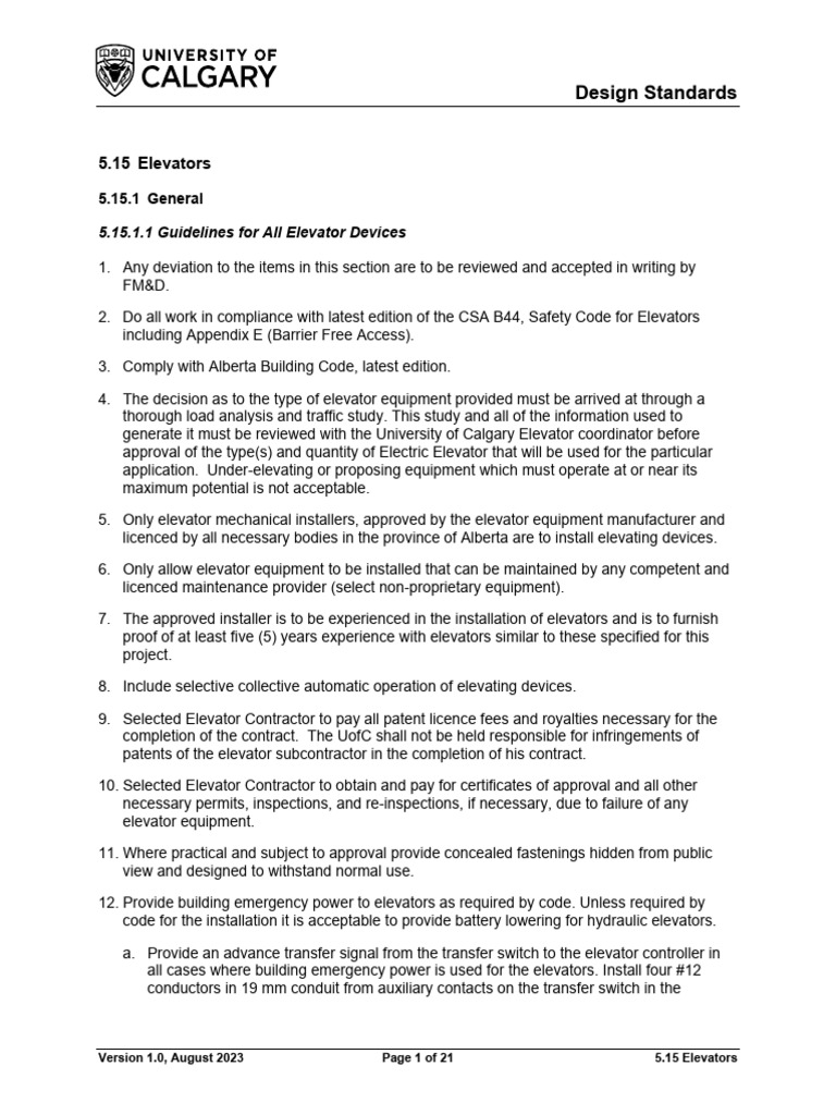 5.15 Elevators Version 1.0 August 2023 | PDF | Elevator | Pump