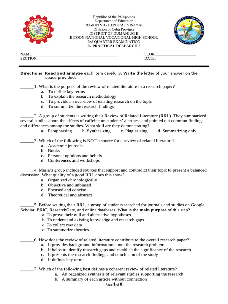 2nd Quarter Exam - PR2 - Final - For Printing | PDF | Statistics ...