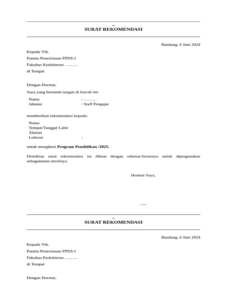 Format Surat Rekomendasi | PDF