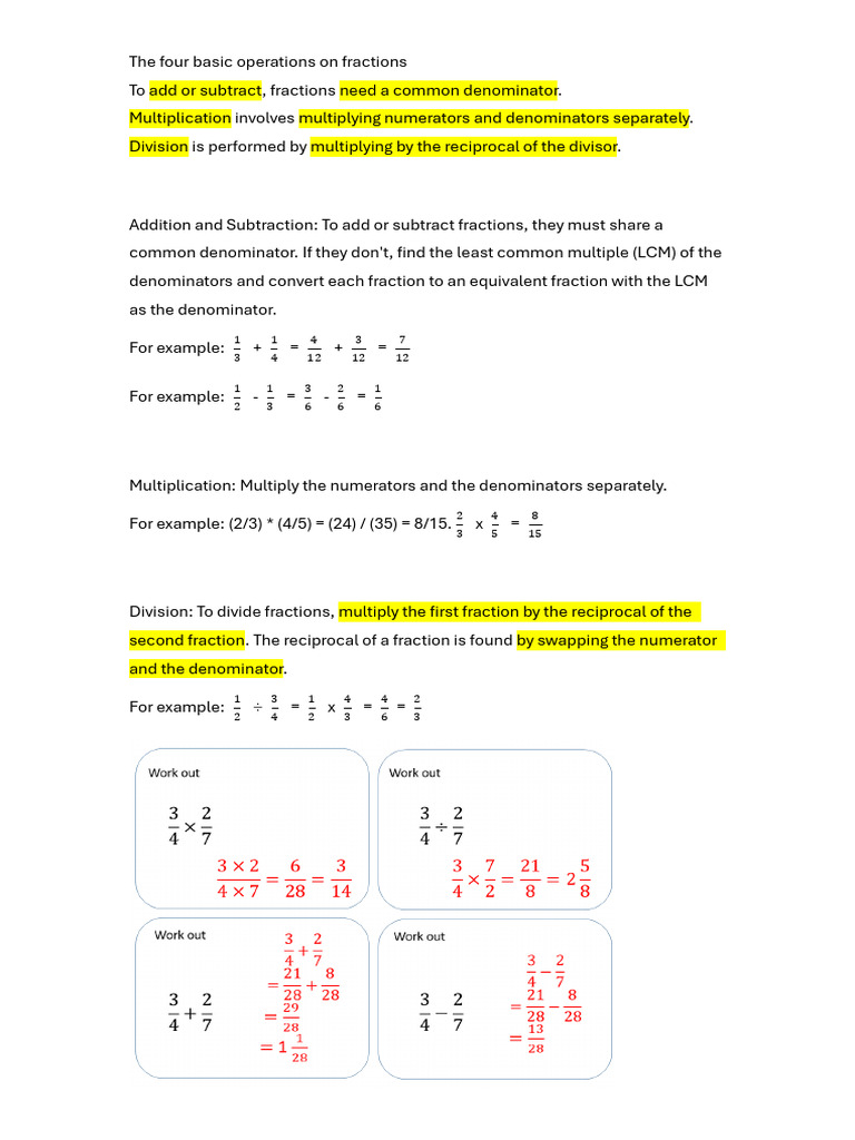 Four Operation of Fraction | PDF