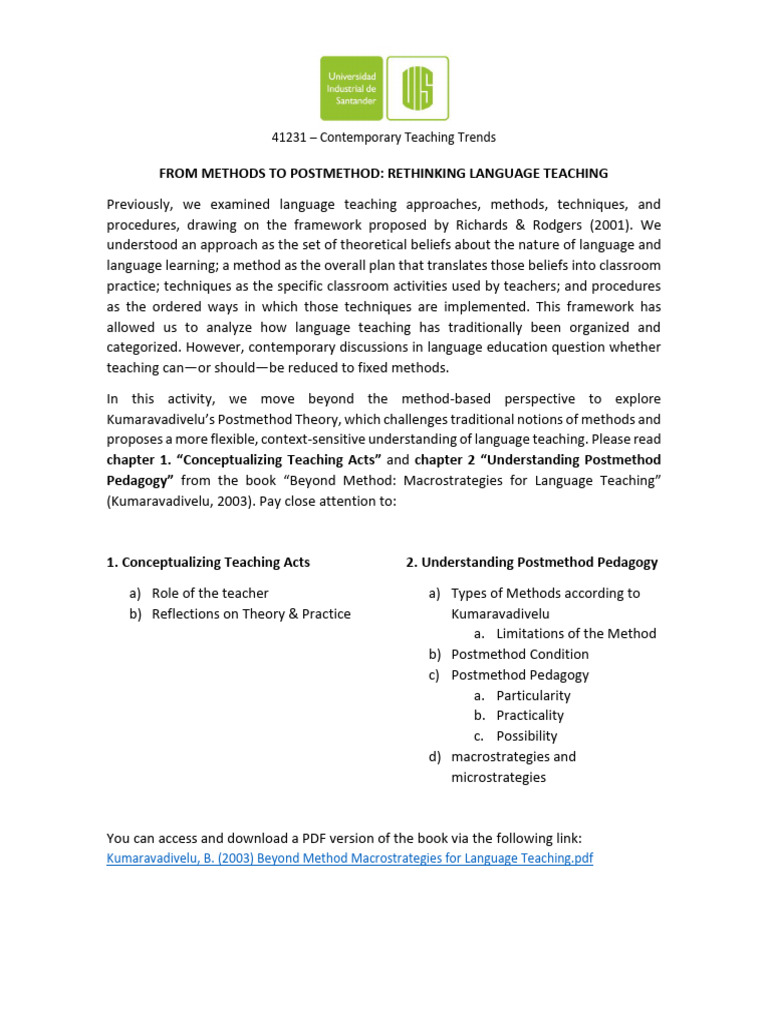 From Methods To Postmethod - Rethinking Language Teaching | PDF