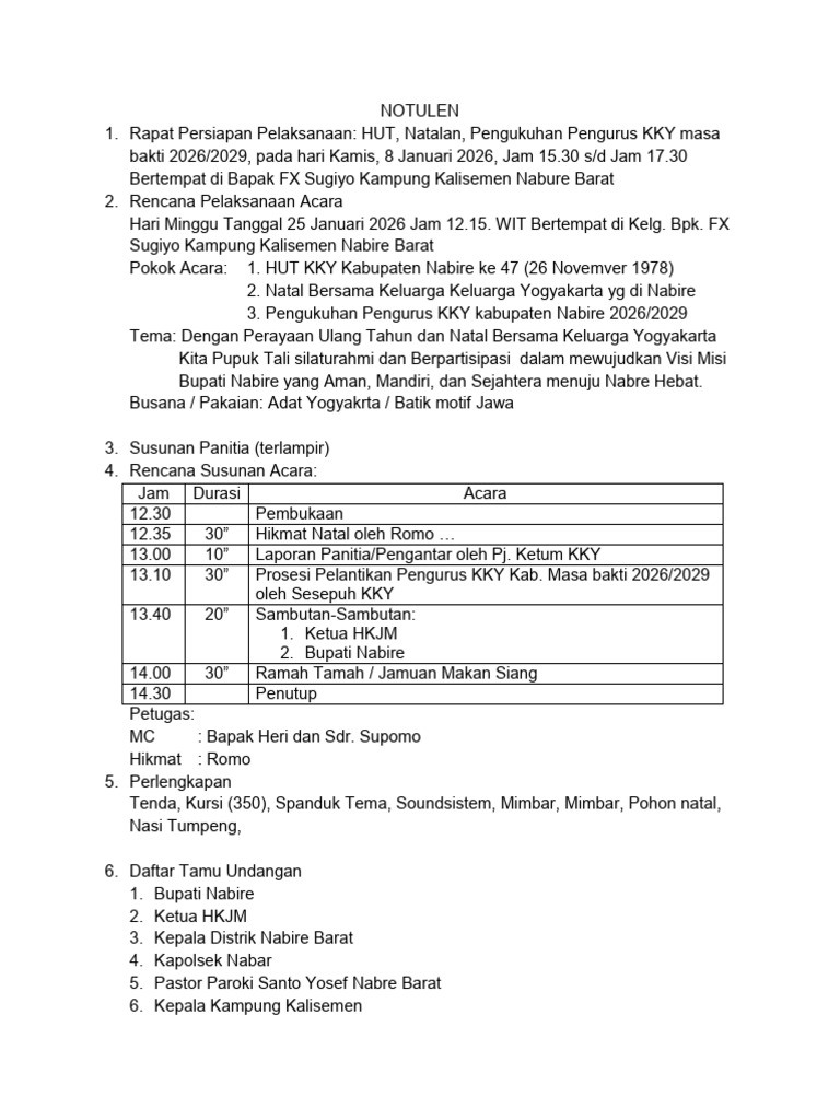 Notulen Rapat KKY 7 Januari 2026 | PDF
