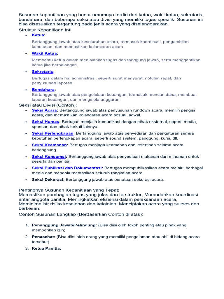 Contoh Susunan Panitia Yang Benar | PDF