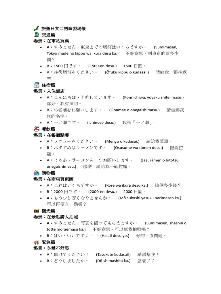 ? 旅遊日文口語練習場景 | PDF