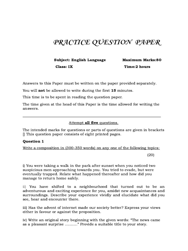 English Grammar Practice Question Paper | PDF