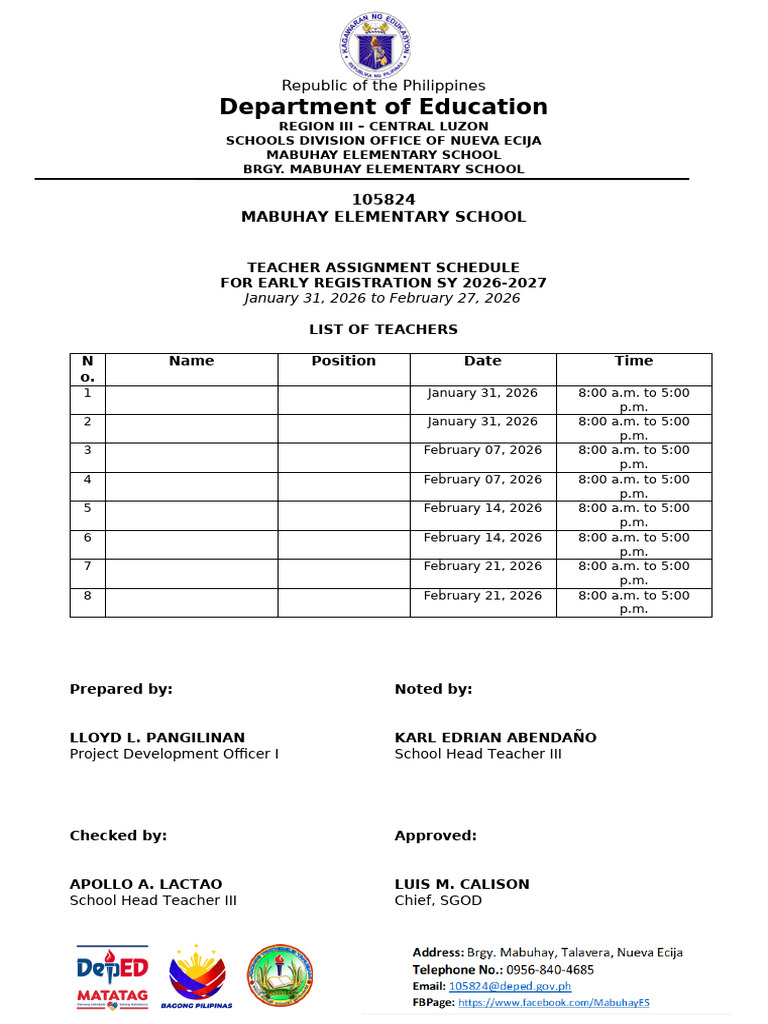 School Memorandum No. 5 - Early Registration For School Year 2026-2027 ...