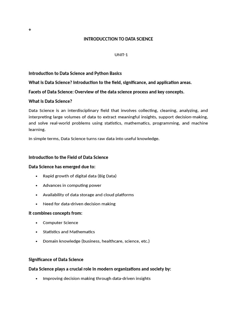 Introducction To Data Science-Unit - I Material | PDF | Data Science ...