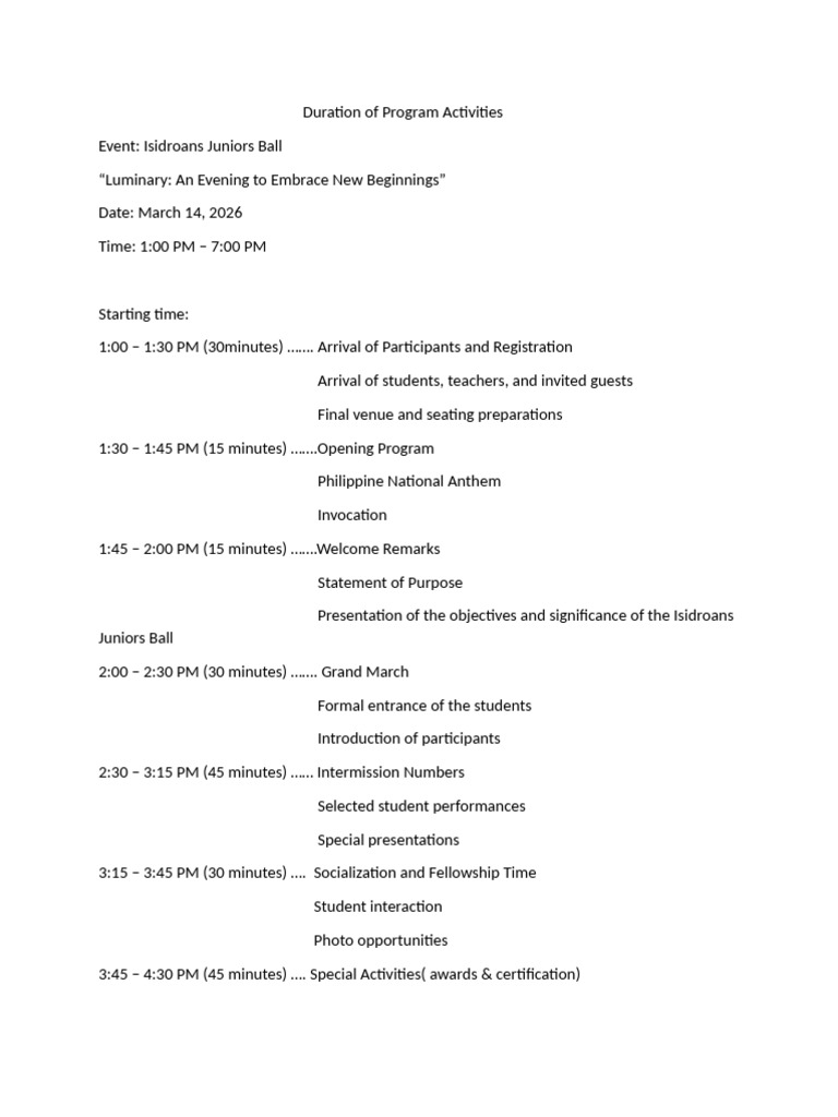 Duration of Program Activities | PDF