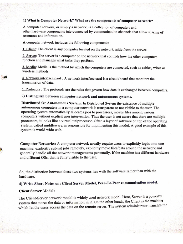 Computer Networks Sheet Part 1 | PDF