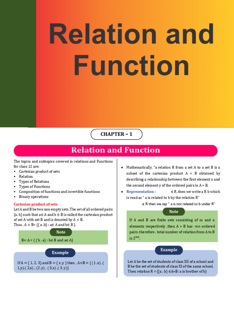 Relation and Functions | PDF | Function (Mathematics) | Set (Mathematics)