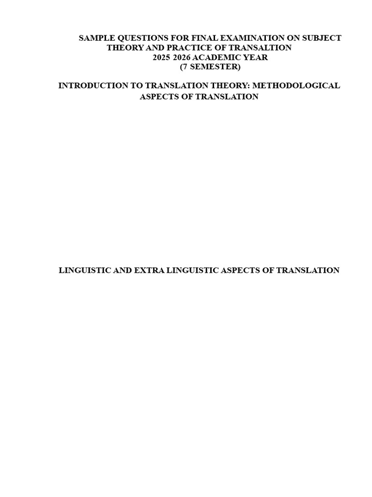 Sample Questions On Theory and Practice of Translation | PDF ...