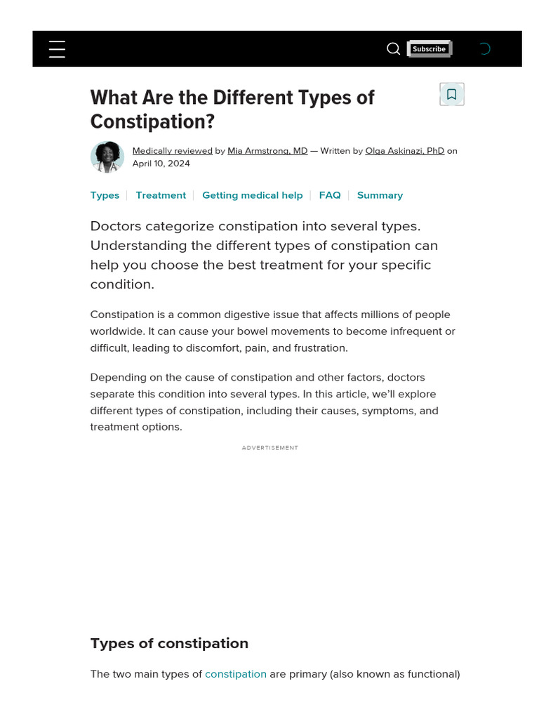 Healthconstipationtypes of Constipation#Summary | PDF | Constipation ...