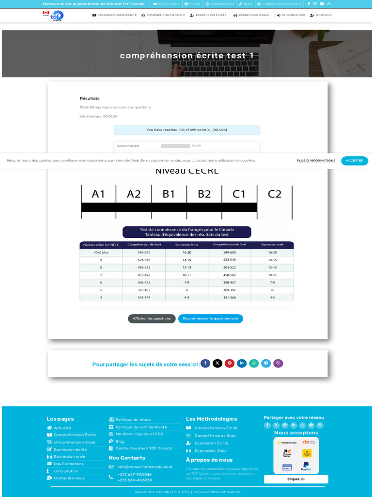 Compréhension Écrite Test 1 - Réussir TCF Canada 563 80% C1 NCLC10 | PDF