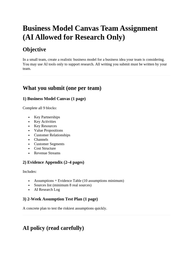 Business Model Canvas Team Assignment | PDF | Marketing | Subscription ...