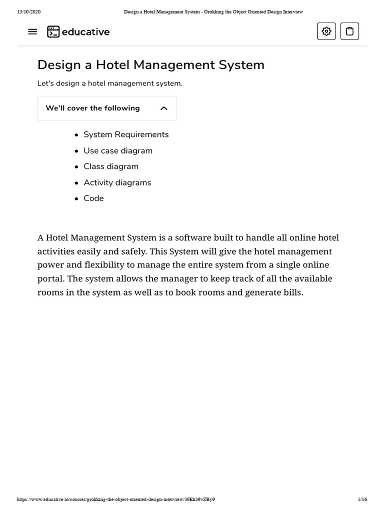 Design A Hotel Management System - Grokking The Object Oriented Design ...