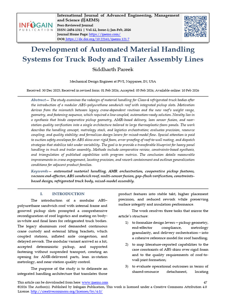 Development of Automated Material Handling Systems for Truck Body and ...