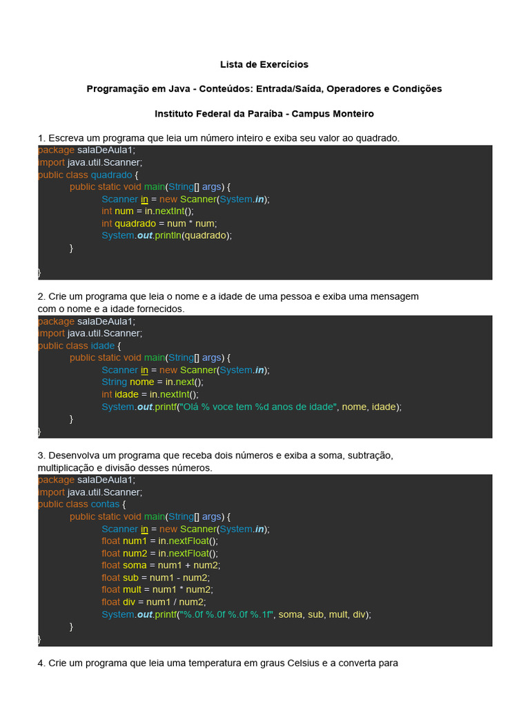 Lista de Exercícios 1 - POO - Resolvida | PDF | Triângulo | Java ...