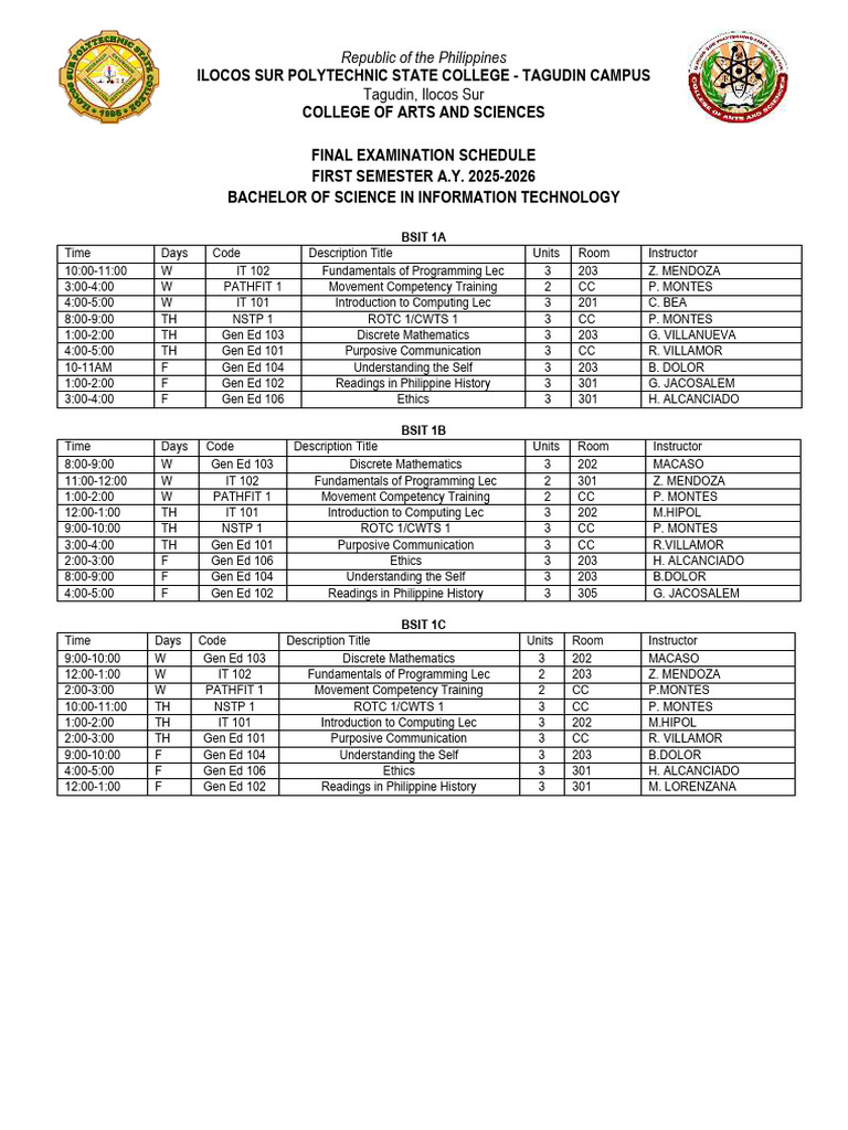 Bsit Midterm Schedule 1st Sem 2025 2026 Edited 7282025 2 | PDF | Computing