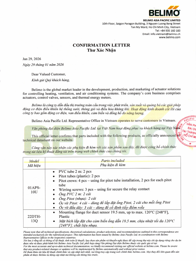 2026-01-29 Confirmation Letter NTK Sensor Parts Included IA | PDF