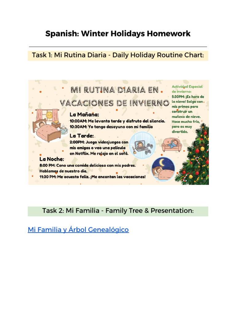 Spanish_ Winter Holidays Homework (2) | PDF