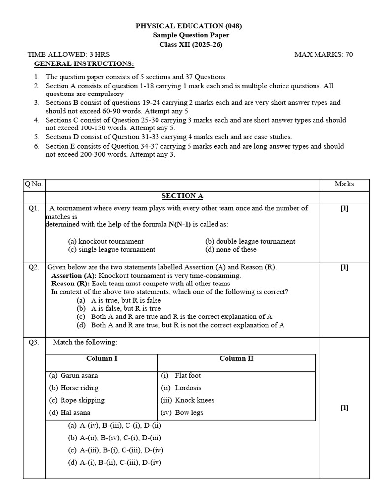 P.ed Sample Paper 2026 | PDF | Scoliosis
