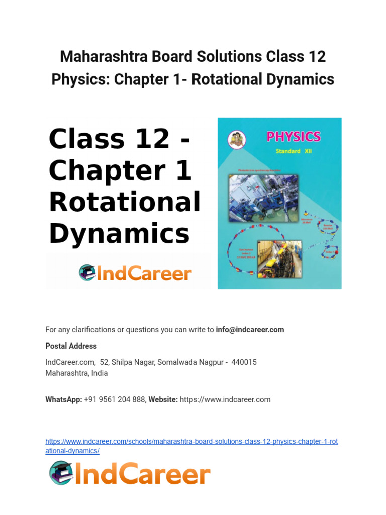 Maharashtra Board Solutions Class 12 Physics Chapter 1 Rotational ...