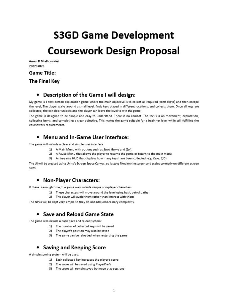 Cs3gd Coursework Game – Design Proposal1 | PDF | Menu (Computing ...