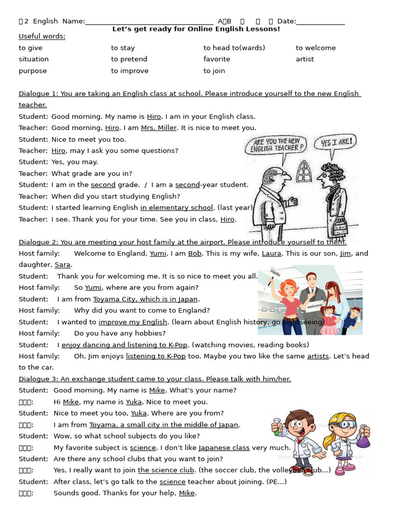 Self Introduction Situational Dialogues Conversation Topics Dialogs ...