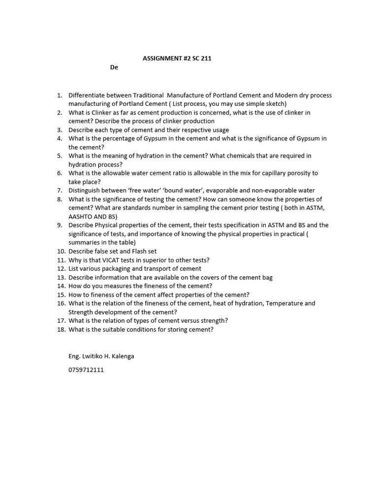 Assignment 2 Cement-SC 211 DEC 2025 | PDF
