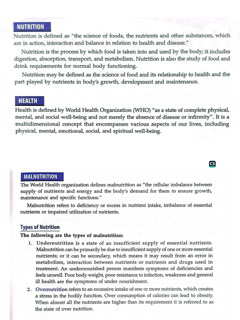 Unit (1) Introduction To Nutrition | PDF