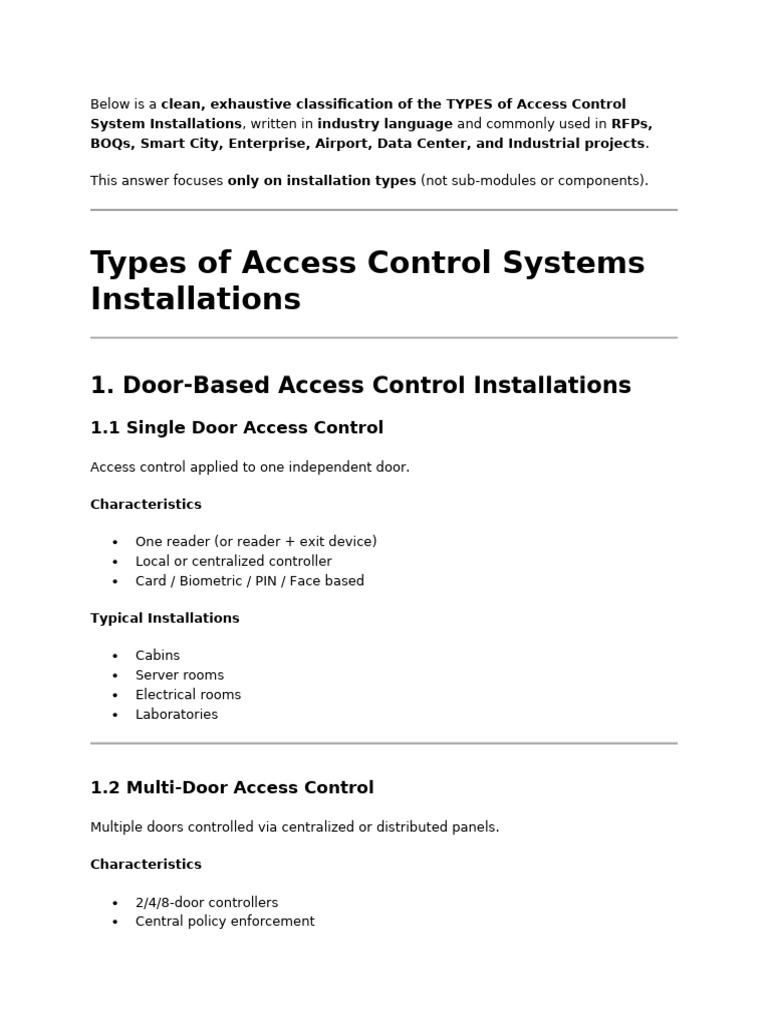 Access Control Installation Types | PDF | Access Control | Biometrics