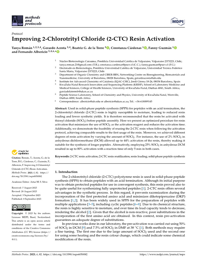 Improving 2-Chlorotrityl Chloride (2-CTC) Resin Activation | PDF | High ...