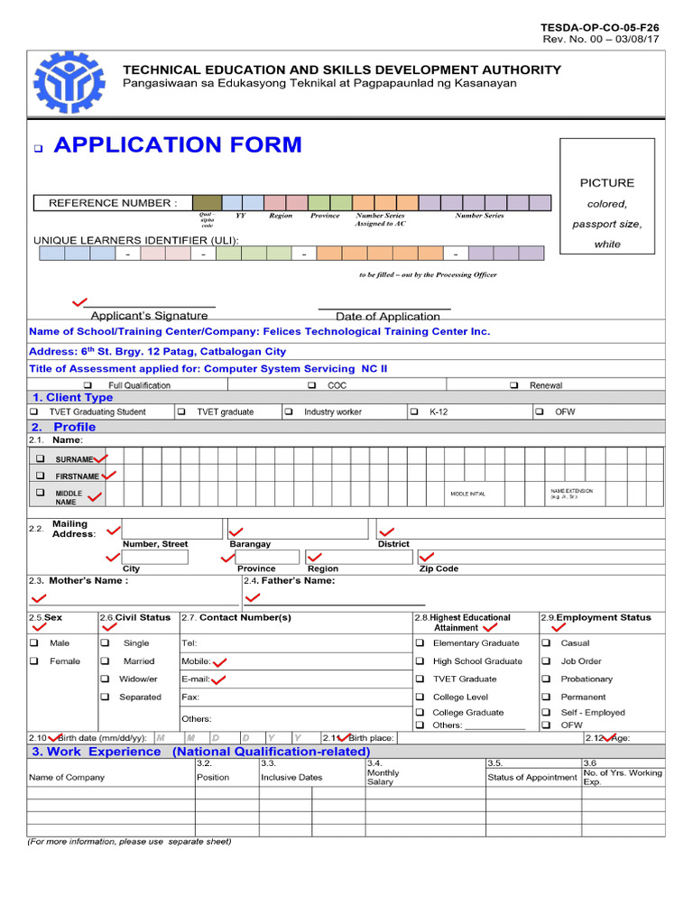 Application Form Css Ncii | PDF