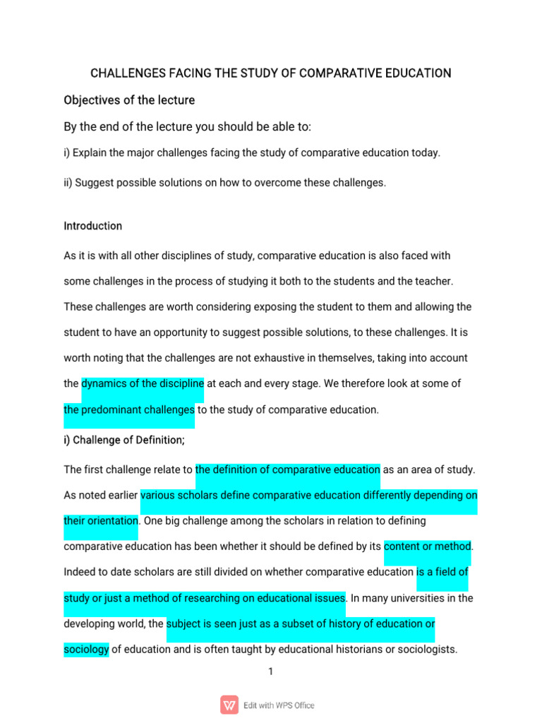 Challenges Facing the Study of Comparative Education | PDF