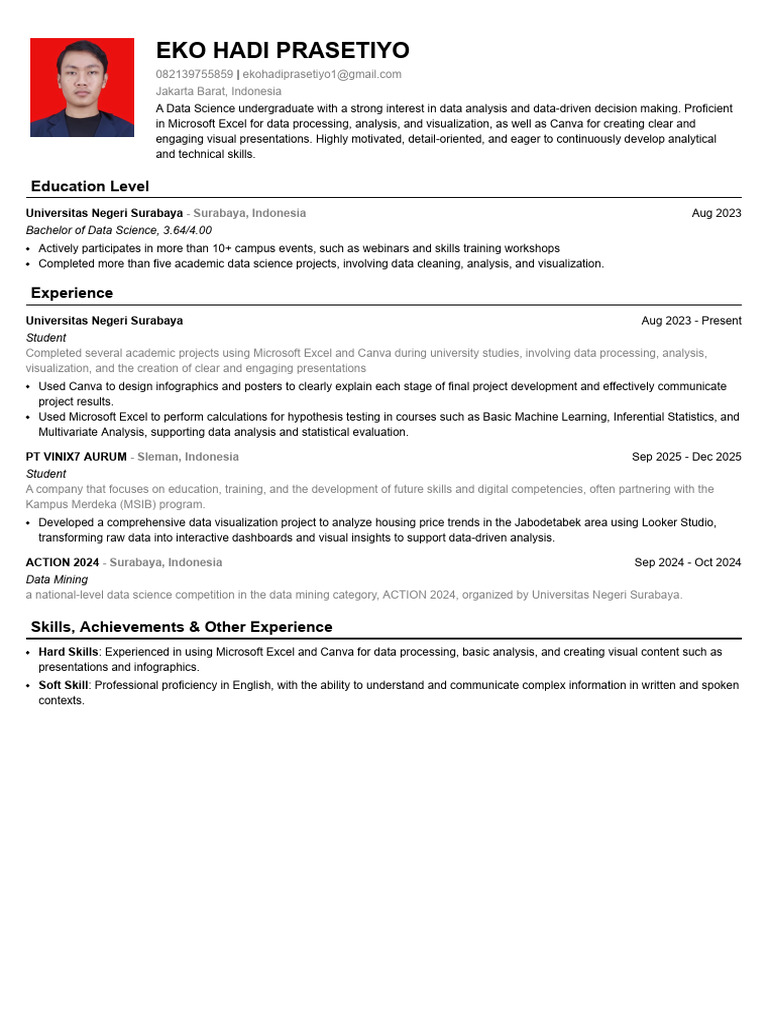 Eko Hadi Prasetiyo_CV_Adidata | PDF | Data | Data Science