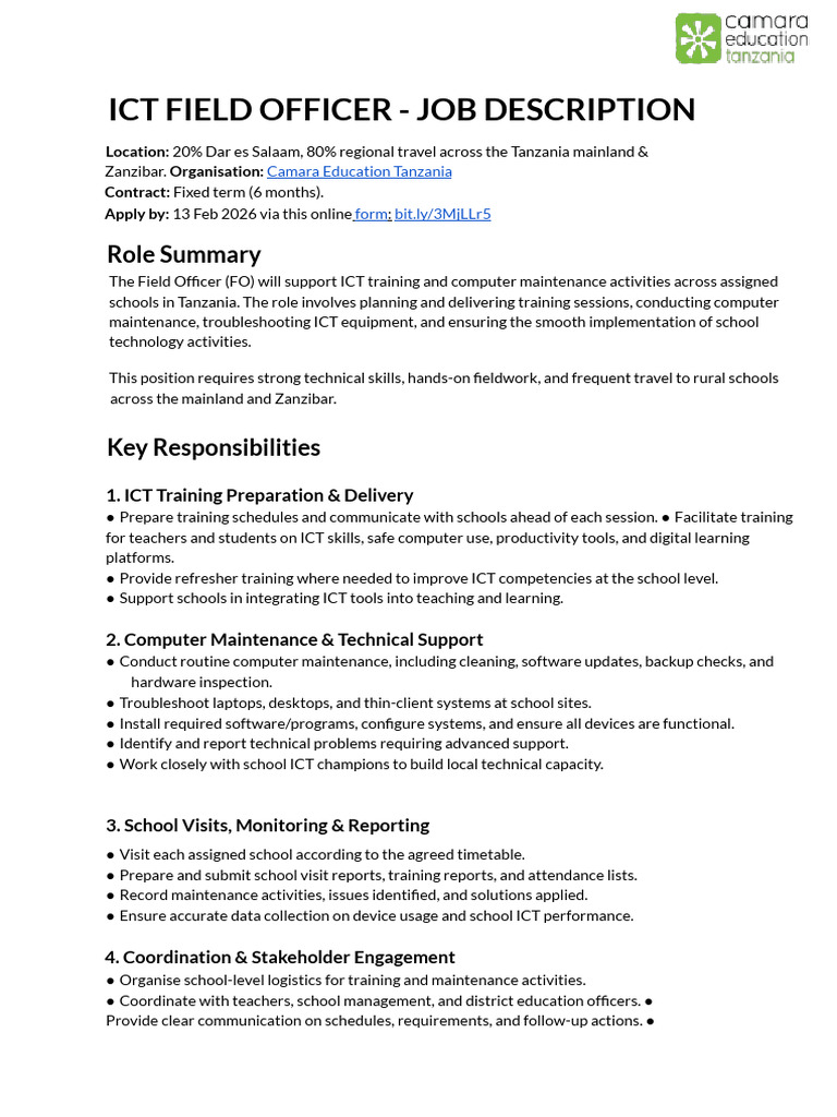 Job Description - ICT Field Officer | PDF