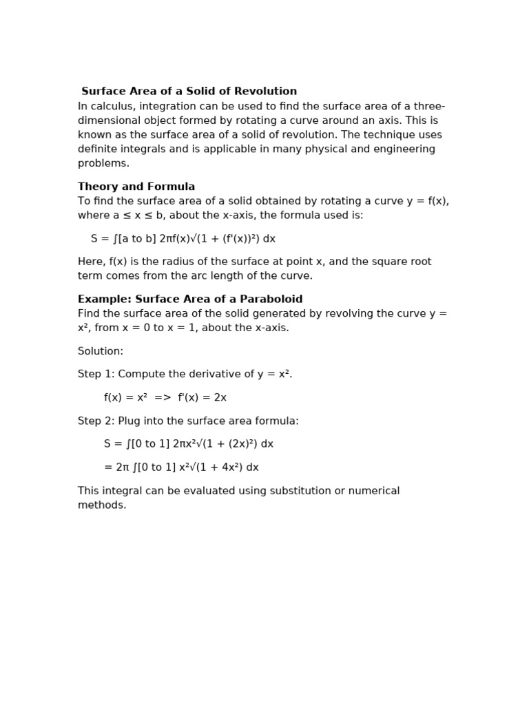 Surface Area Integration Example | PDF