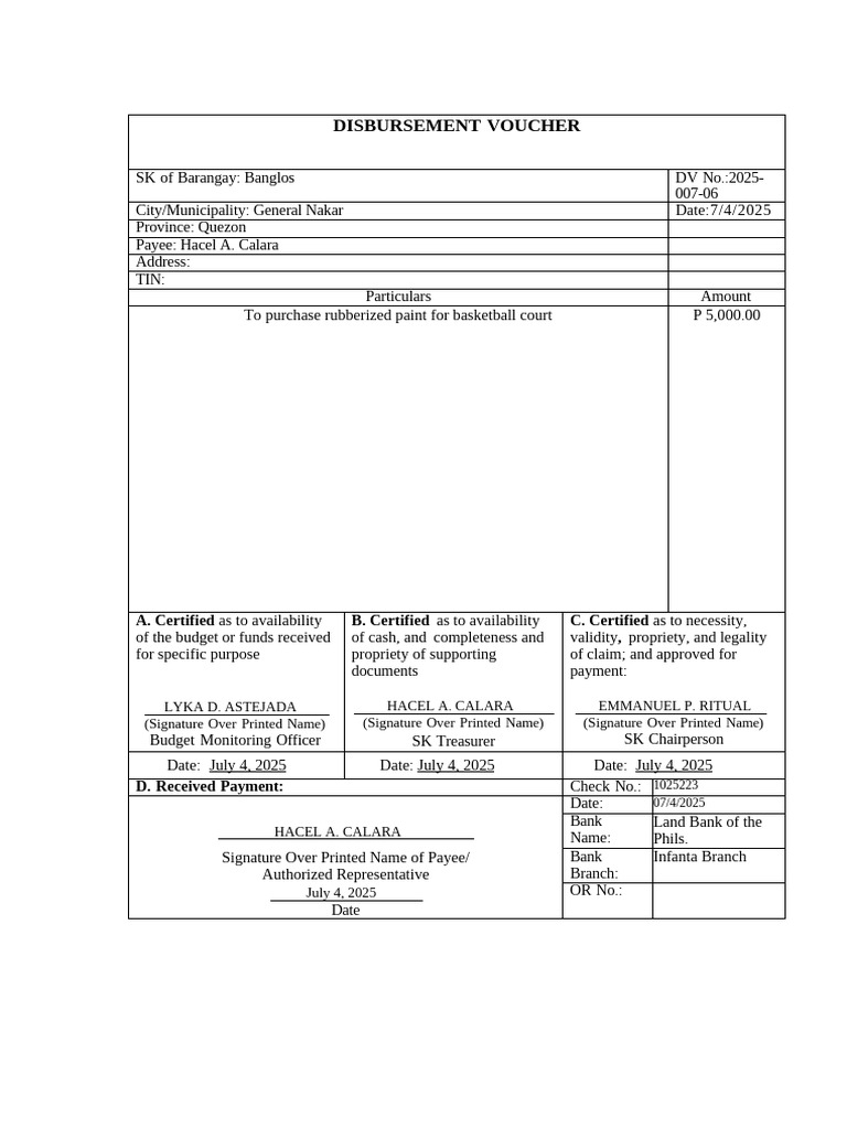 Disbursement Voucher | PDF