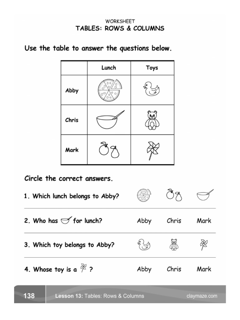 Reading Tables Rows and Columns Print | PDF
